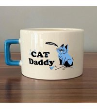 Mor Mürekkep Cat Daddy Baskılı Mavi Kulplu C Fincan