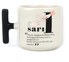 Mor Mürekkep Sarıl Baskılı Siyah Kulplu T Kupa