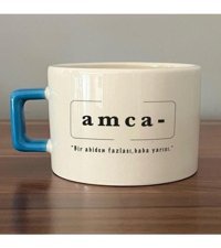 Mor Mürekkep Amca Baskılı Mavi Kulplu C Fincan