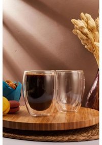 Senza 2 Adet Çift Cidarlı Cam Latte Americano Bardağı