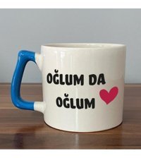 Mor Mürekkep Oğlum Da Oğlum Baskılı Mavi Kulplu D Kupa