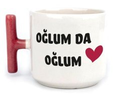 Mor Mürekkep Oğlum Da Oğlum Baskılı Kırmızı Kulplu T Kupa