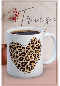 Truego Baskılı Kupa Bardak Seramik Mug - Leopar Kalp