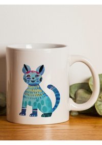 Mor Mürekkep Mavi Kedi Tasarım Baskılı Kupa