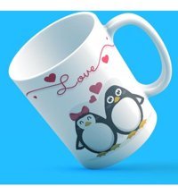 Mor Mürekkep Love Penguenler Tasarım Baskılı Kupa