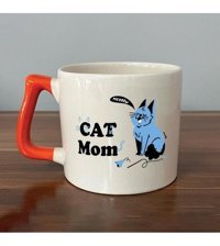 Mor Mürekkep Cat Mom Baskılı Turuncu Kulplu D Kupa