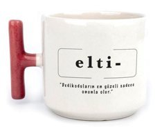 Mor Mürekkep Elti Baskılı Kırmızı Kulplu T Kupa