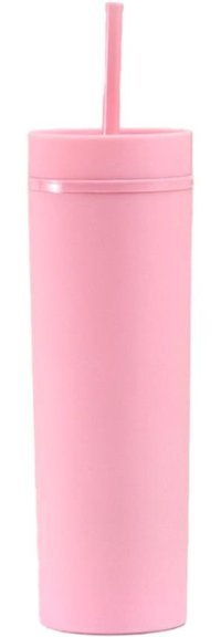 Luckystar Düz Renk 16Oz Çift Katlı Plastik Kupa - Pembe