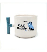 Mor Mürekkep Cat Daddy Baskılı Mavi Kulplu T Kupa