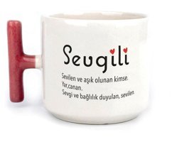 Mor Mürekkep Sevgili Baskılı Kırmızı Kulplu T Kupa