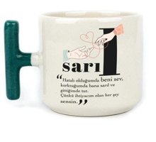 Mor Mürekkep Sarıl Baskılı Yeşil Kulplu T Kupa