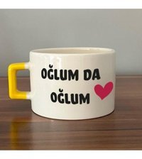 Mor Mürekkep Oğlum Da Oğlum Baskılı Sarı Kulplu C Fincan