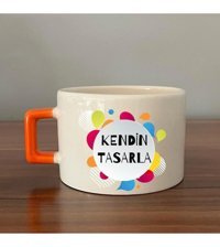 Mor Mürekkep Kendin Tasarla Turuncu Kulplu Seramik C Fincan