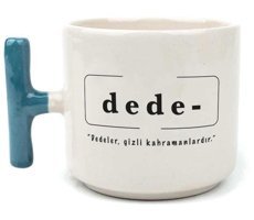 Mor Mürekkep Dede Baskılı Mavi Kulplu T Kupa