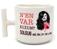 Mor Mürekkep Nen Var Kuzum Baskılı Beyaz Kulplu T Kupa