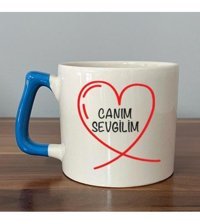 Mor Mürekkep Canım Sevgilim Baskılı Mavi Kulplu D Kupa