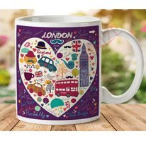 Art Hediye 1-290 Londra Kalp İki Tarafı Baskılı Kupa Bardak