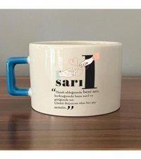 Mor Mürekkep Sarıl Baskılı Mavi Kulplu C Fincan