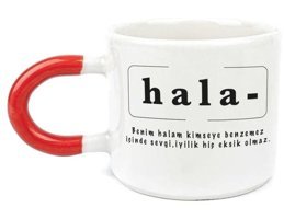 Mor Mürekkep Hala Baskılı Kırmızı Kulplu U Kupa