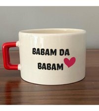 Mor Mürekkep Babam Da Babam Baskılı Kırmızı Kulplu C Fincan
