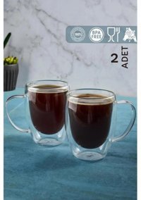 Senza 2 Adet Çift Cidarlı Cam Kulplu Latte Bardağı