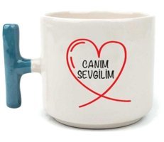 Mor Mürekkep Canım Sevgilim Baskılı Mavi Kulplu T Kupa