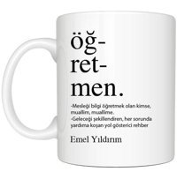 Mor Mürekkep Kişiye Özel Öğretmen Baskılı İsimli Beyaz Kupa
