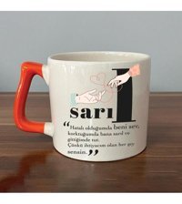 Mor Mürekkep Sarıl Baskılı Turuncu Kulplu D Kupa