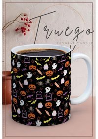 Truego Baskılı Kupa Bardak Seramik Mug - Halloween Figürleri