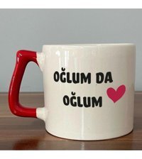 Mor Mürekkep Oğlum Da Oğlum Baskılı Kırmızı Kulplu D Kupa