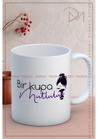 Truego Baskılı Kupa Bardak Seramik Mug - Bir Kupa Mutluluk