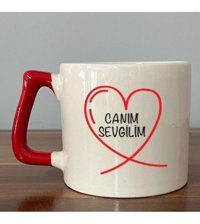 Mor Mürekkep Canım Sevgilim Baskılı Kırmızı Kulplu D Kupa
