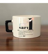 Mor Mürekkep Sarıl Baskılı Siyah Kulplu C Fincan