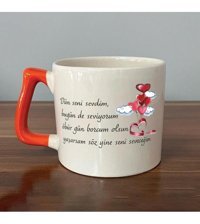 Mor Mürekkep Dün Seni Sevdim Baskılı Turuncu Kulplu D Kupa