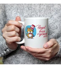 Mor Mürekkep Hayat Kısa Gel Yemek Yiyelim Baskılı Beyaz Kupa