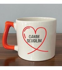 Mor Mürekkep Canım Sevgilim Baskılı Turuncu Kulplu D Kupa