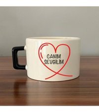 Mor Mürekkep Canım Sevgilim Baskılı Siyah Kulplu C Fincan