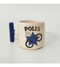 Mor Mürekkep Polis Kelpçe Baskılı Mavi Kulplu T Kupa