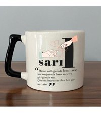 Mor Mürekkep Sarıl Baskılı Siyah Kulplu D Kupa