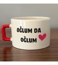 Mor Mürekkep Oğlum Da Oğlum Baskılı Kırmızı Kulplu C Fincan