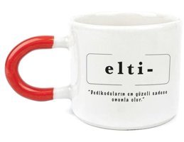 Mor Mürekkep Elti Baskılı Kırmızı Kulplu U Kupa