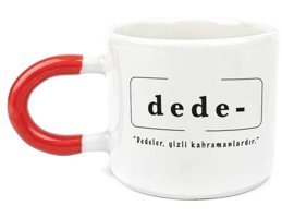 Mor Mürekkep Dede Baskılı Kırmızı Kulplu U Kupa