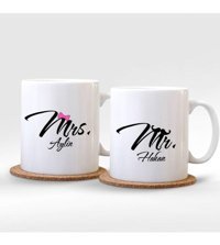 Bk Kişiye Özel İkili Mr. & Mrs. Beyaz Kupa Bardak - 002