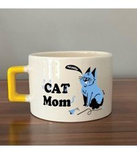 Mor Mürekkep Cat Mom Baskılı Sarı Kulplu C Fincan