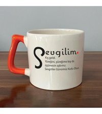 Mor Mürekkep Sevgilim Baskılı Turuncu Kulplu D Kupa