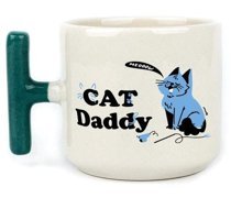 Mor Mürekkep Cat Daddy Baskılı Yeşil Kulplu T Kupa