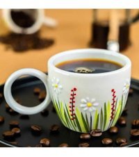 İlbay Çini Takı İlbay Seramik Kupa Mug Bulut Beyaz Papatya
