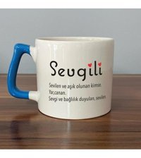 Mor Mürekkep Sevgili Baskılı Mavi Kulplu D Kupa