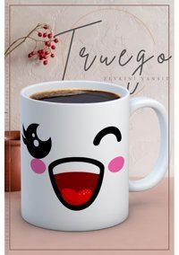 Truego Baskılı Kupa Bardak Seramik Mug - Çok Mutlu Emoji