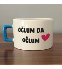 Mor Mürekkep Oğlum Da Oğlum Baskılı Mavi Kulplu C Fincan